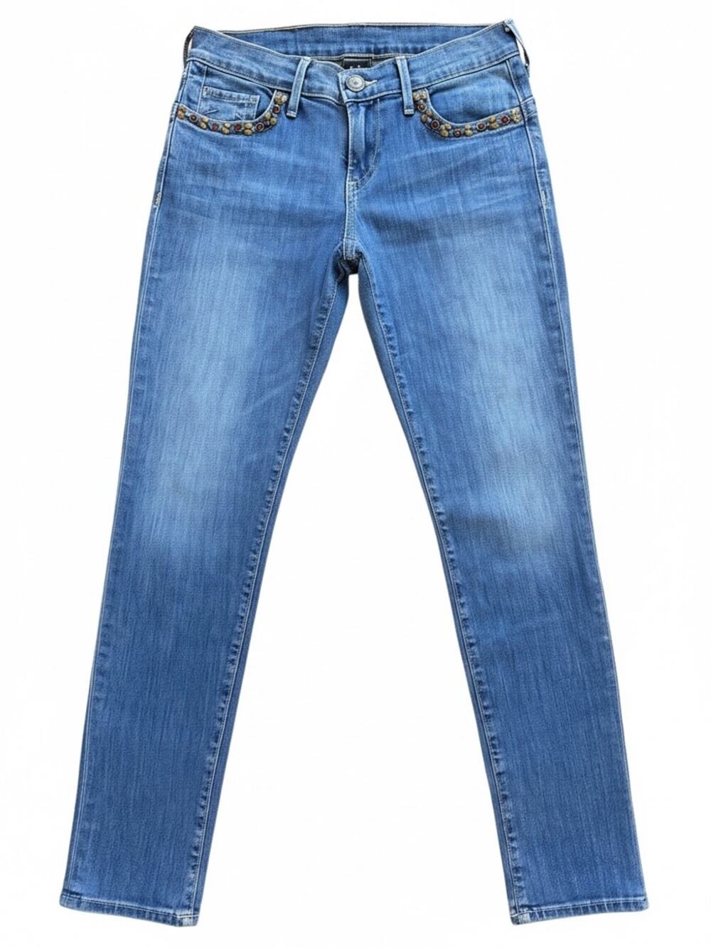 True Religion Low-Rise Embellished Pockets Chrissy Soft Footprints Skinny | GUC